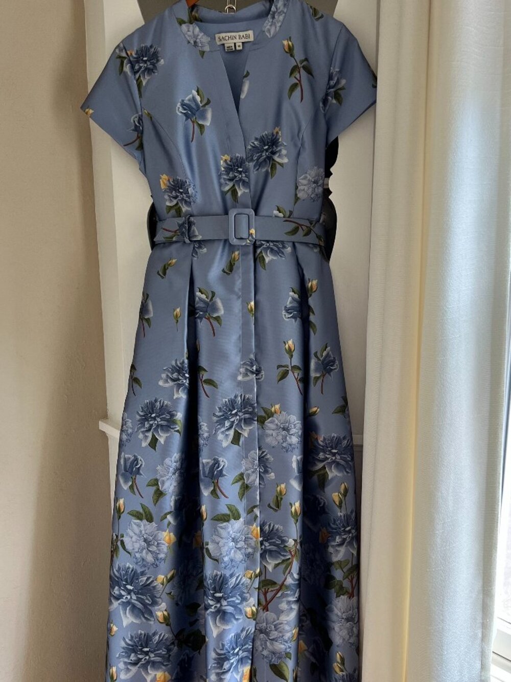 Sachin & Babi Marta Sky Blue Floral Mikado BallGown - Sz 12